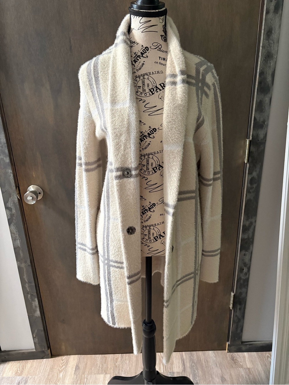 Cozy Cream Plaid Button-Front Women’s Sweater Cardigan